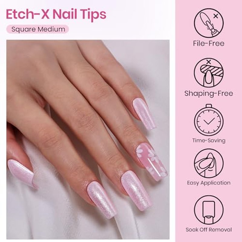 Beetles Gel Nail Tips - 384pcs Square Medium, Pre-Etched Half Matte