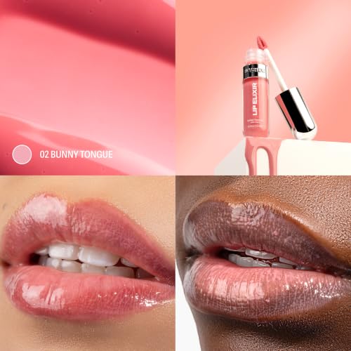 Sacheu Lip Elixir Hydrating Lip Gloss Clear & Sheer Pink Pack of 2 - 0.12 Fl Oz Each