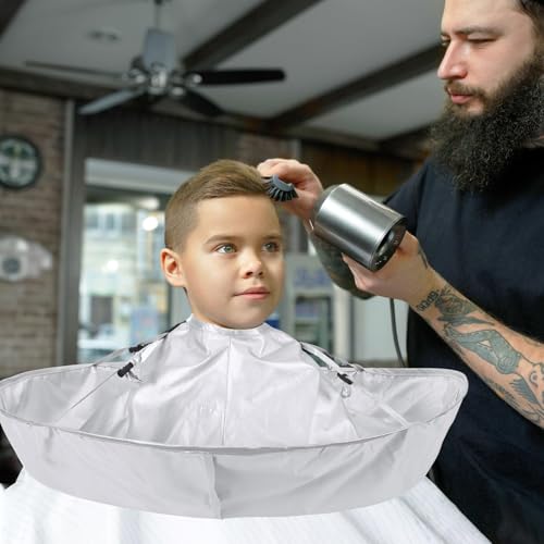 FEBSNOW Silver Haircut Cape Umbrella, Foldable Barber Cloak for Adults