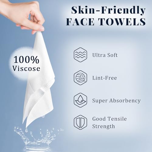 Disposable Facial Towels, Soft and Highly Absorbent, Thick and Large-Sized, Lint-Free Cleansing Cloths for Daily Cleansing and Makeup Removal, 50 Count.