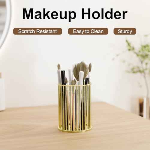 Makeup Holder - Makeup Brush Organizer, Cosmetic Brushes Storage Holder for Dressing Table, Gold.