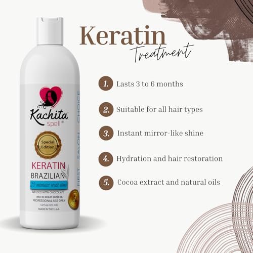 Kachita Spell Brazilian Keratin Hair Straightening Treatment - Salon & Home Use, Long-Lasting Frizz Control & Shine