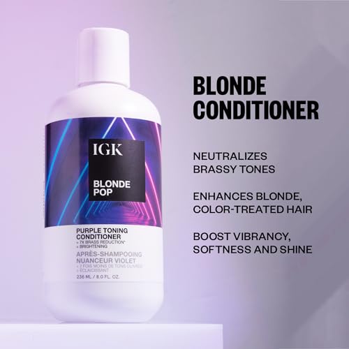 IGK BLONDE POP Purple Toning Conditioner | Brighten + Neutralize Brass | Vegan + Cruelty Free |
