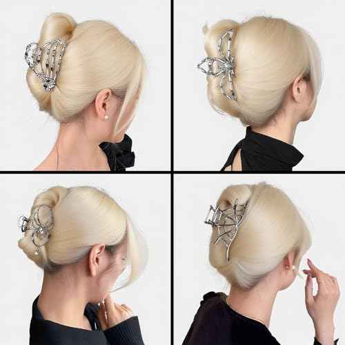 4Pack Claw Clips Hair Accessorie Metal Black Spider Web hair clips Skeleton Hand Skull Hair Clips for Women And Girls,Goth Accessories for Thick Hair, Halloween Christmas Gift.(Black 4Pcs)