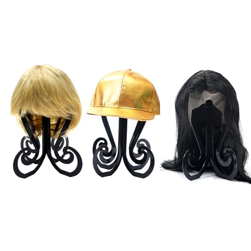 3-Piece Wig Stand Set - 11.61" Black Plastic Head Holders