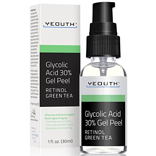 YEOUTH Glycolic Acid Gel for Face, Exfoliating Gel for Face At Home Glycolic Acid 30% Gel with Retinol, 30% Glycolic Acid Face Peel Designed to Refresh & Smooth the Appearance of Skin 1oz