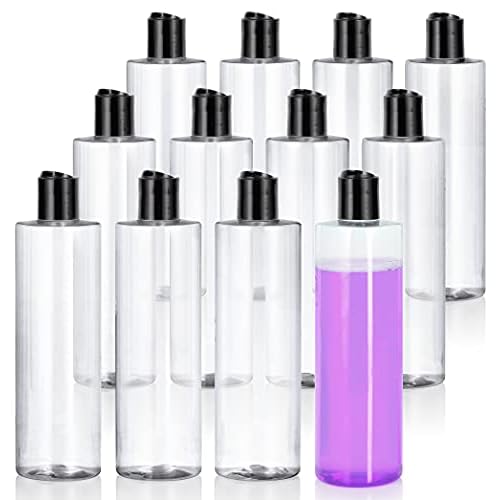 JUVITUS (12 pack) 16 oz Clear Cylinder PET Plastic Bottles with Disc Cap Lid