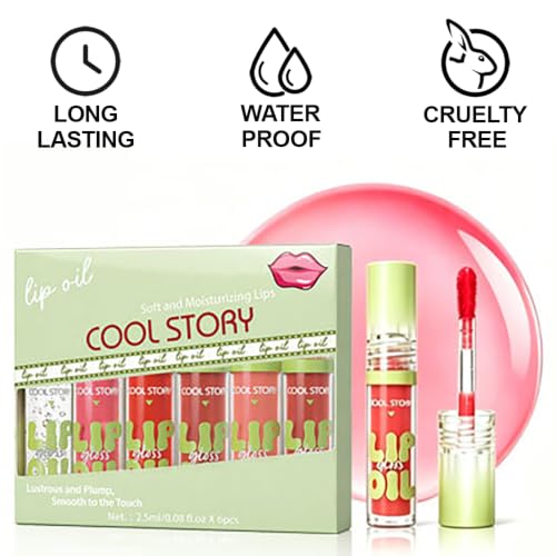 6-Pack Hydrating Lip Oil Set, Nourishing Lip Gloss