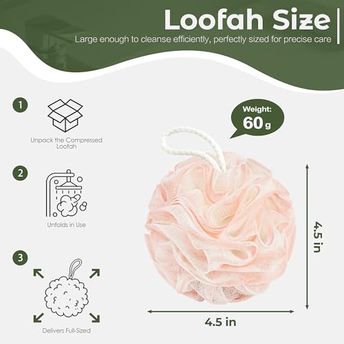Loofah Sponge 4 Pack - Exfoliating Body Scrubber with Hanging Loop