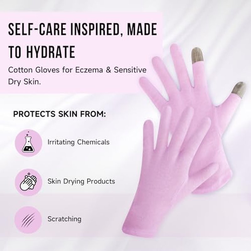 Cotton Moisturizing Gloves for Dry Hands | Eczema Sleep Gloves, 2 Pairs