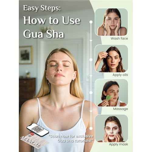 Rena Chris Gua Sha Facial Tools, Xiuyan Jade Stone Guasha Tool for Face Massage, Manual Facial Massager Tool for Jawline Sculpting and Puffiness Reduction with Silicone Case (Green)