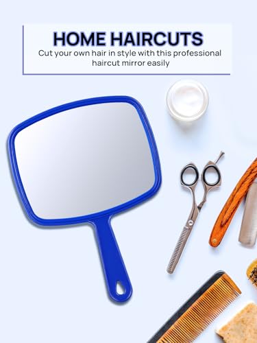 OMIRO Hand Mirror with Handle - 9.3" Blue American Flag Design, Compact Travel Mirror