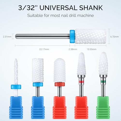 5-Piece Ceramic Nail Drill Bits Set for Manicure & Pedicure