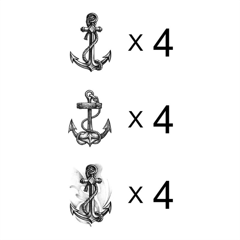 Anchor Ship Temporary Tattoo Stickers (12-Pack) Waterproof