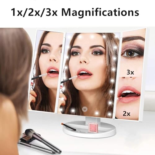 Infitrans Trifold Makeup Mirror with 1X 2X 3X Magnification & LED Lights