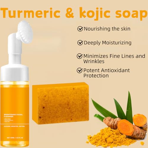 4Pcs Turmeric Wash and Care Two Piece Set, Tuemeric Facial Cleanser & Turmeric Soap Combo, Face & Body Cleanser, Deep Cleansing£¬Bring a Bubble Net