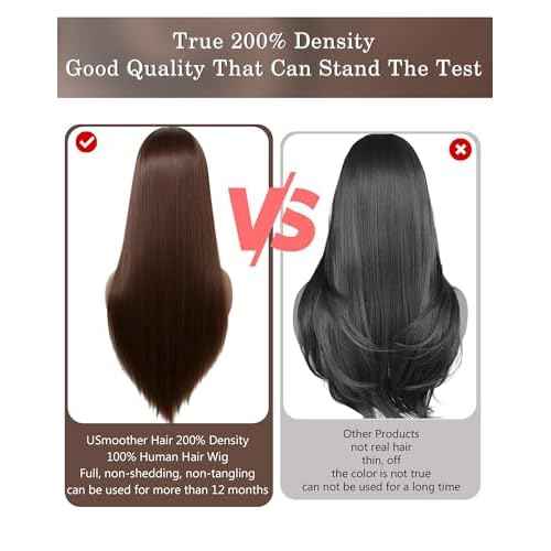 4# Chocolate Brown Human Hair Lace Front Wigs 200 Density Straight Lace Front Wig Human Hair 26 Inch 13x6 HD Lace Frontal | Soft Non-shedding Non-tangling Full Length No Peculiar Smell