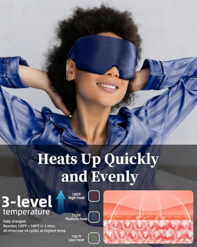 Facemoon Navy Blue Heated Eye Mask for Dry Eyes, Cordless Moist Heat, 3 Settings