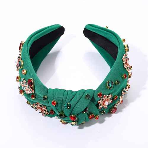 Christmas Headband Women Holiday Accessories Beaded Xmas Bow Tree Snowflake HOHOHO Knotted Headband Red Green Crystal Pearl Top Knot Festive Holiday Gifts
