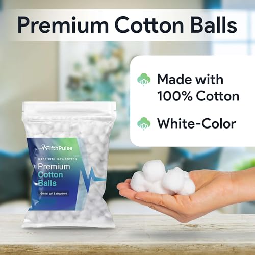 FifthPulse 100% Pure Cotton Balls - Soft & Absorbent 150 Pack for Face & Nails