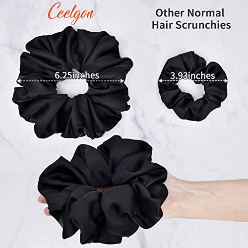 Black Silk Scrunchies Large 6 Pack - Satin Hair Ties