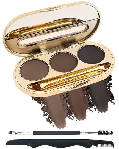 3-Color Eyebrow Powder Palette with Brush & Shaping Tool Kit
