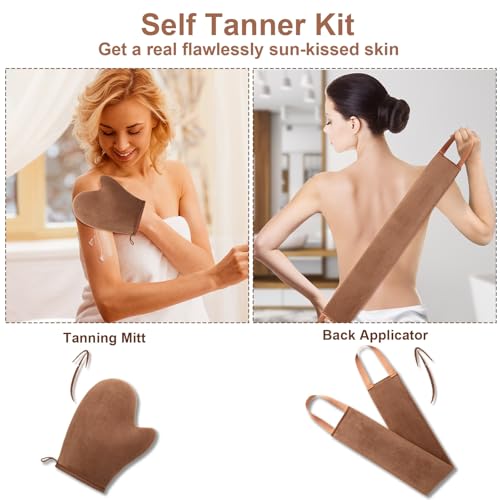 ANSPHIE 2 in 1 Self Tanning Mitt Applicator kit Self Tan Mit Self Tanner Mitt and Back Lotion Applicators for Your Back, Self Tan Mitt, Back Applicator Mitt for Self Tanner, Ultra Soft and Streak Free