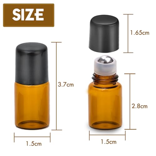 2ml Roller Bottles for Essential Oils, 24-Pack Glass Roll-On