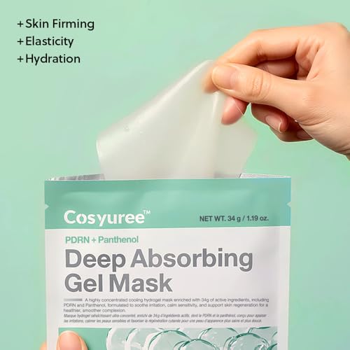 PDRN + Panthenol Deep Absorbing Hydrogel Mask, Korean PDRN Hydrogel Mask, Overnight Face Mask, Hydrating, Glass Skin, Repairing, Korean Skincare, 34g x 4ea (Unscented)