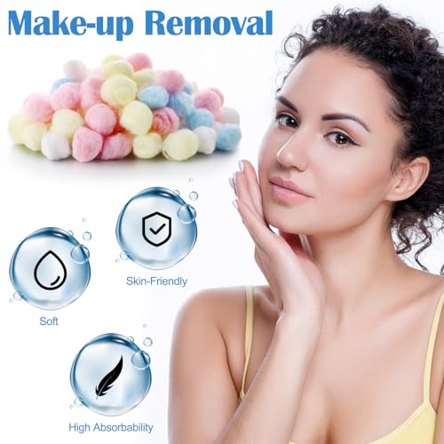 500 Pcs Colored Cotton Balls - Soft Natural Cotton for Makeup & Nail Removal