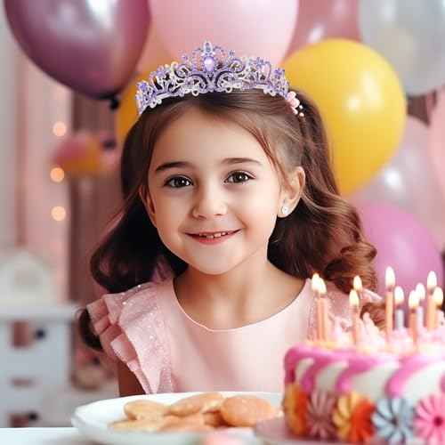 Schmoopy Tiara Crown for Women, Crystal Tiara for Bridal Prom Queen Birthday Birthday Party (A-Purple)