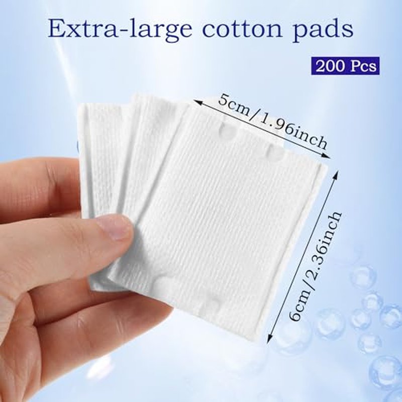 200 Soft Square Cotton Pads for Makeup Removal & Skincare
