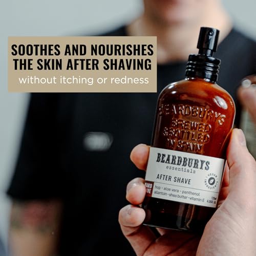 Beardburys Essentials | After Shave for Men, Soothes, refreshes and hydrates - Vitamin E, Shea Butter and Aloe, 100% Vegan - 4.06 Fl Oz