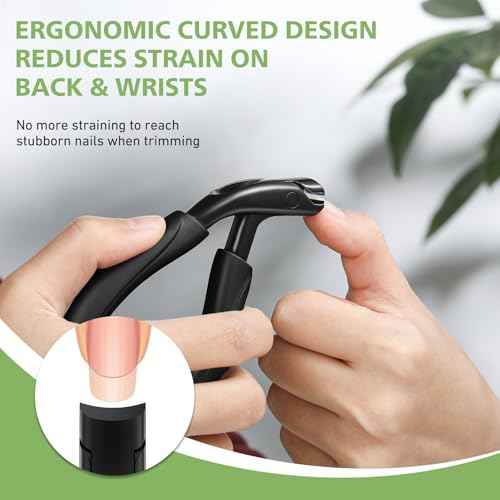 BALUCA Curved Head Toenail Clippers for Seniors for Thick Toenails, Long Handle Toe Nail Clippers with Catcher, German Stainless Steel Angled Nail Clippers with Silicone-Grip - Black