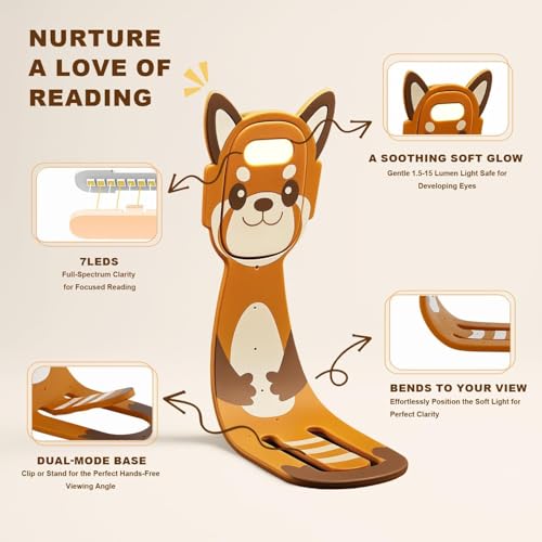 Hoxutym Brown Rechargeable Kids Book Light 1-Pack Dimmable Eye-Caring Reading Lamp