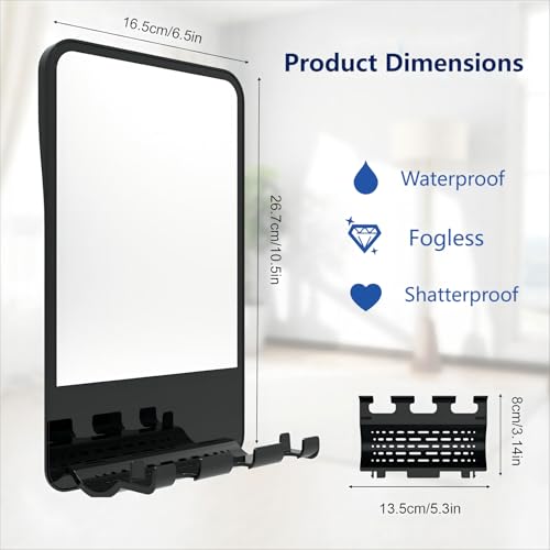 Fogless Shower Mirror with Razor Holder, No-Drill Anti-Fog Shaving Mirror