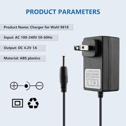 4.2V Charger for Wahl Trimmer 9818 9818L 9888L 9916D 9918D Groomer Clipper 9854-600 9855 79600-2101 S004mu0400090, Replacement Wahl Shaver Trimmer Power Cord with Cleaning Brush