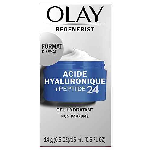 Olay Regenerist Hyaluronic + Peptide 24 Gel Face Moisturizer, Fragrance-Free, All Skin Types, Trial Size 0.5 oz (Pack of 2)