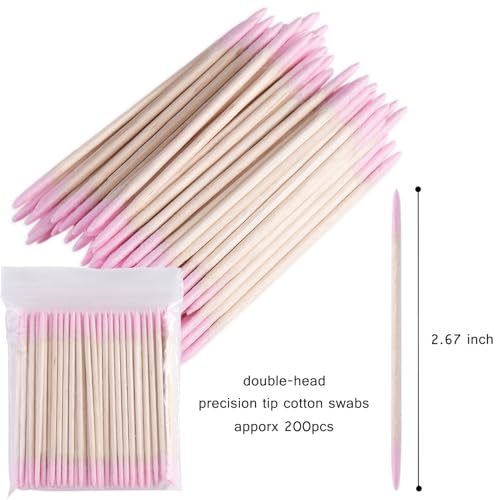 Pink Double-Head Pointed Cotton Swabs - Precision Nail & Makeup Cleaning, 200pcs