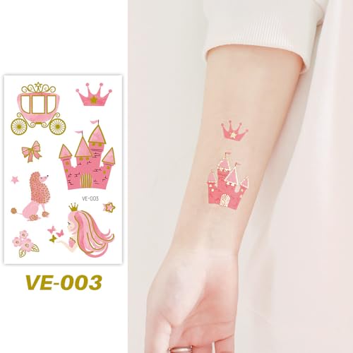 Temporary Tattoos, Waterproof Fake Tattoos Body Art for Kids and Adults, Party Favors and Events, 12-Sheet Pink Princess Dresses Designs