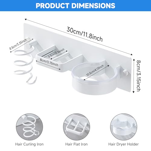 3-in-1 Hair Dryer Holder Wall Mount | Metal Organizer Rack