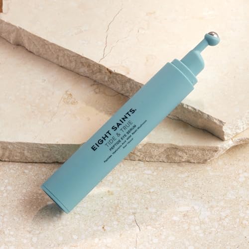 Eight Saints Tide & True Peptide Eye Serum for Puffiness & Wrinkles, Under Eye Roller Ball Treatment for Dark Circles & Fine Lines, Natural & Organic Eye Cream, 0.5 fl oz
