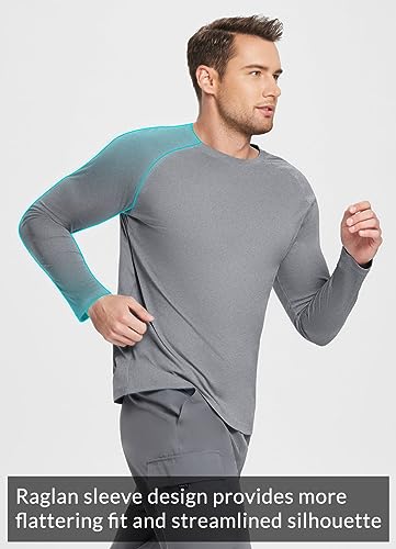 BALEAF Men's Long Sleeve Running Shirts Workout Tops Quick Dry SPF Rash Guard Lightweight Hiking Sun Protection t Shirt Grey S