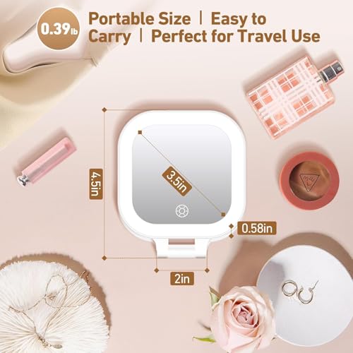 Travel Makeup Mirror with Light, 1x/30x Magnifying, 3 Color LED