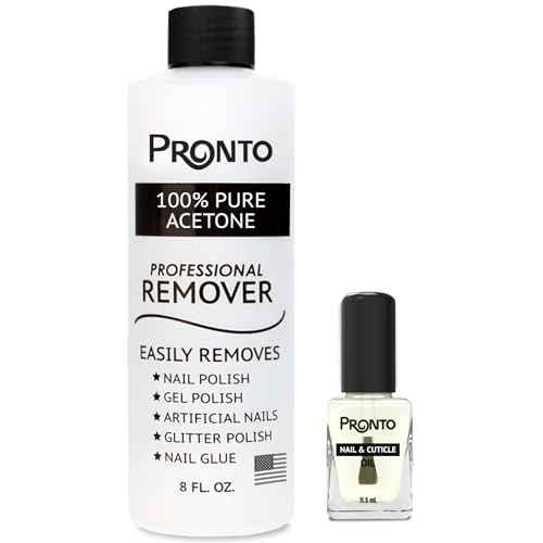 Pronto 8 Oz 100% Pure Acetone Nail Polish Remover and Cuticle Oil, Pure Acetone for All Nail Polish Types including Gel, Acrylic & Sculptured Nails, Gel Nail Polish Remover and Nail Repair, Duo Pack