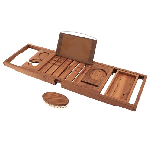 Premium Teak Bathtub Tray with Wine Glass Holder & Book Stand
