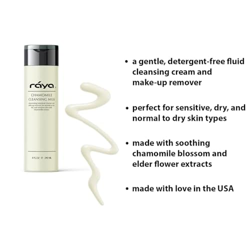 Raya Chamomile Facial Cleansing Milk 8 oz (152) | Gentle, Soap-Free Fluid Cleanser and Make-Up Removing Lotion for Dry and Sensitive Skin | Helps Calm Irritations and Refine Pores