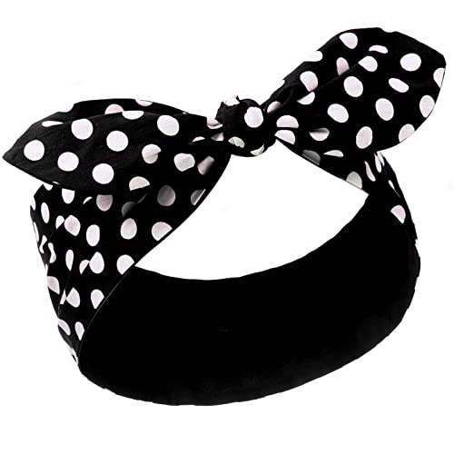Hicarer Polka Dot Wired Headband with Bow – Adjustable Black Dots Hair Accessory