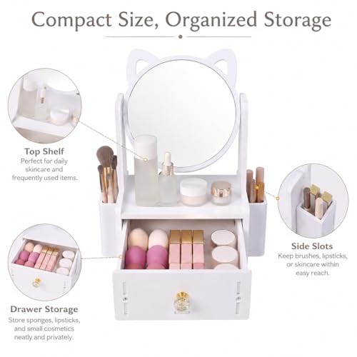 Desktop Makeup Mirror Organizer with Drawers