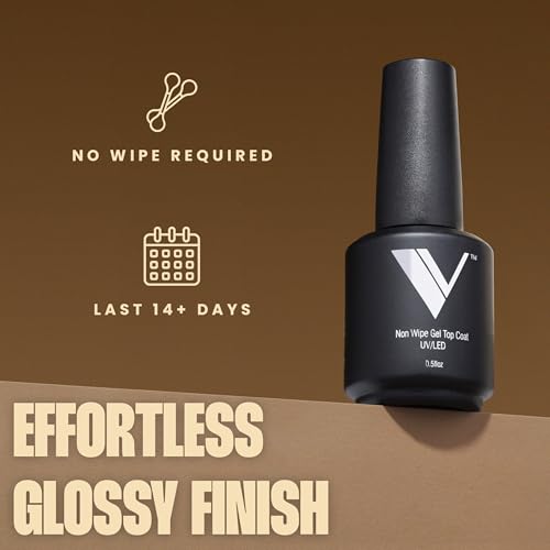 V Beauty Pure No Wipe Gel Top Coat - High Gloss UV LED Clear Polish, 15ml